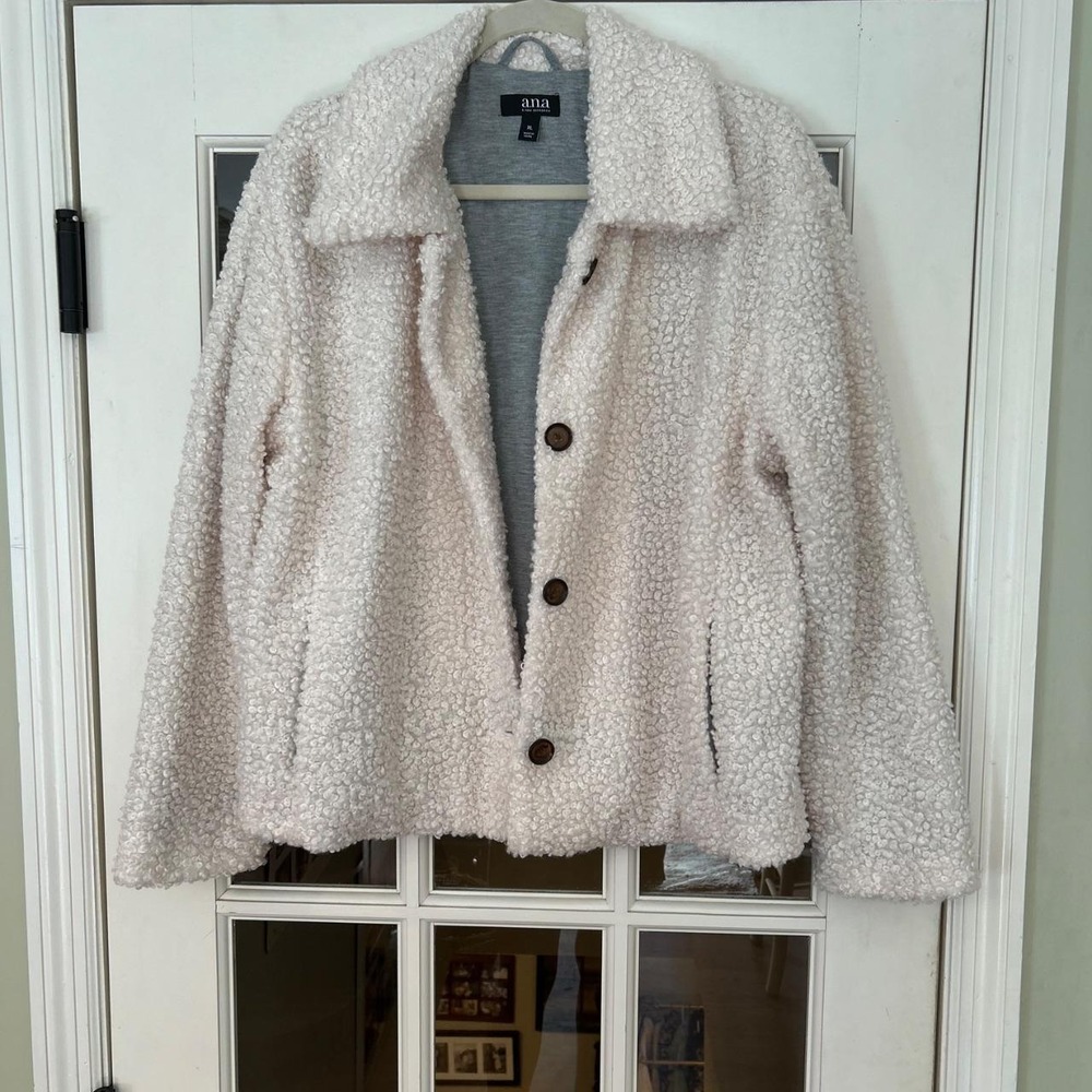 a.n.a. A New Approach Ivory Boucle Jacket Womens XL Gray Jersey Lining Pockets